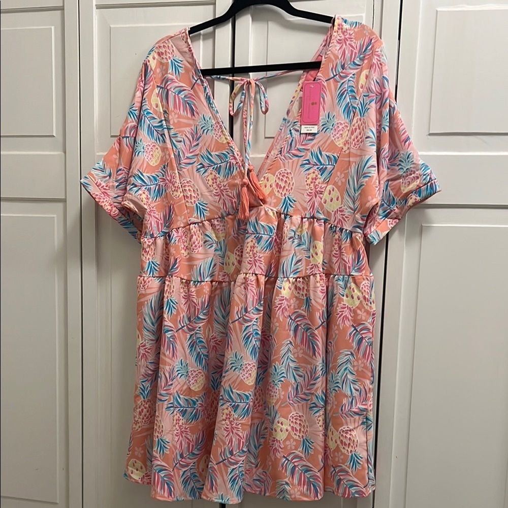 Tropical Print Pink Cover Up Dress